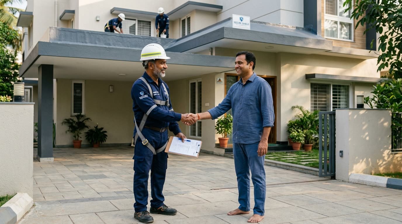 Experienced waterproofing contractor Sarfaraz Ahmad confirming 100% leak-proof warranty with customer in Chandigarh